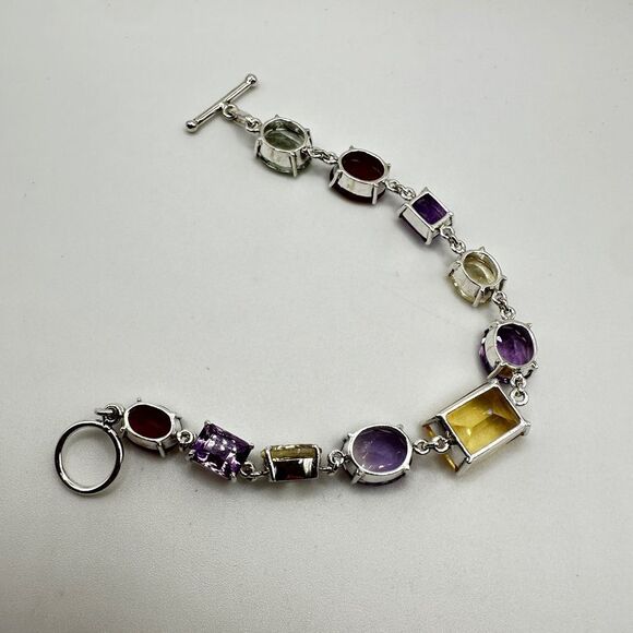 NWOT 7" Multi-gemstone and solid sterling silver bracelet! - Picture 7 of 11